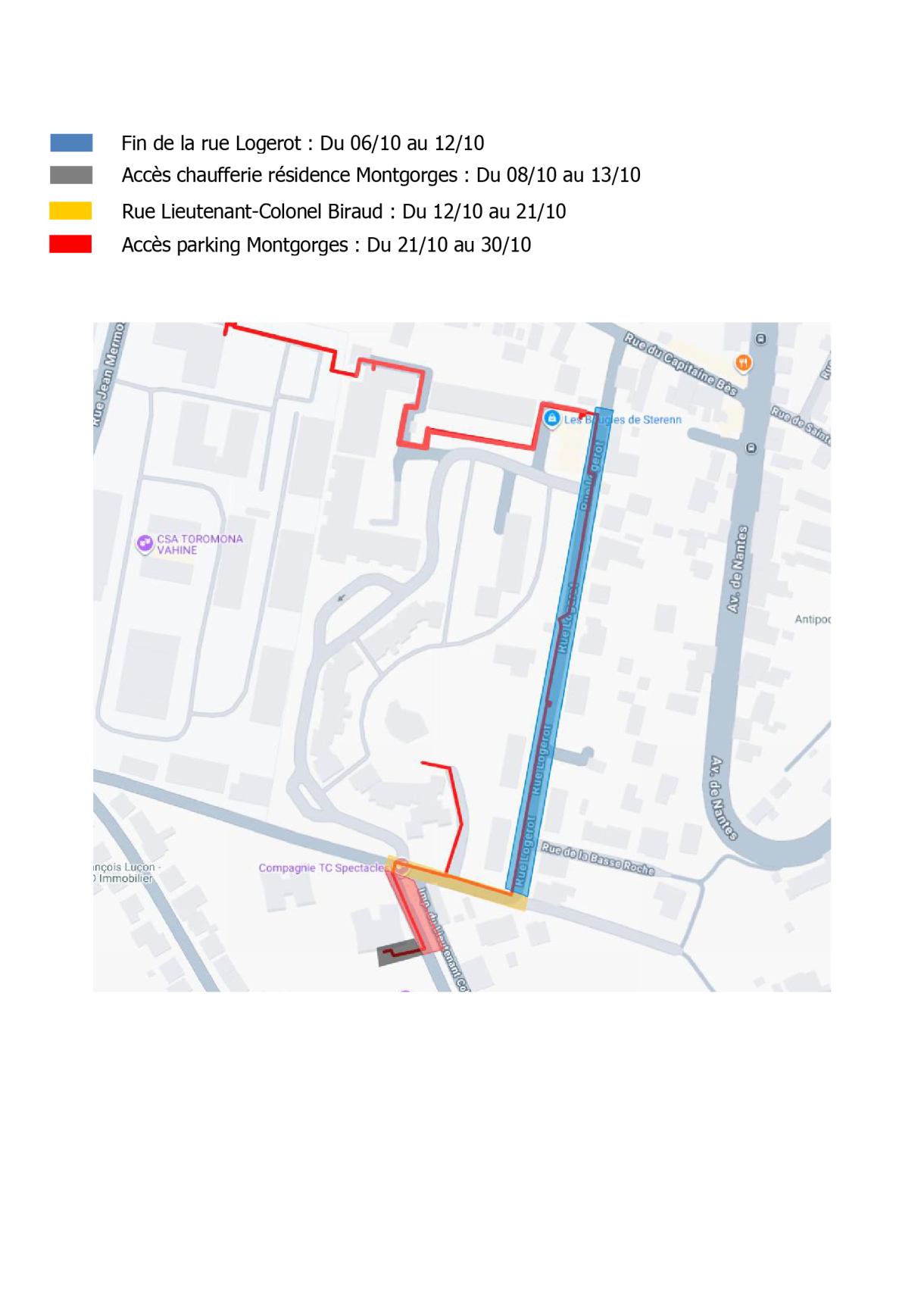 Planning Travaux des rues Logerot et Lieutenant-Colonel Biraud à Poitiers